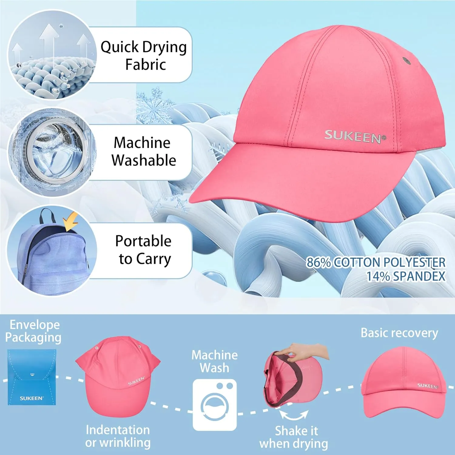 Sukeen Kids Sun Hats for Girls Boys Quick Drying Baseball Cap Lightweight Sun Protection Hat for Outdoor Activity