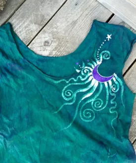 Teal and Purple Moon Batik Tee - Possible Slight Imperfection