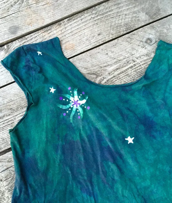 Teal and Purple Moon Batik Tee - Possible Slight Imperfection