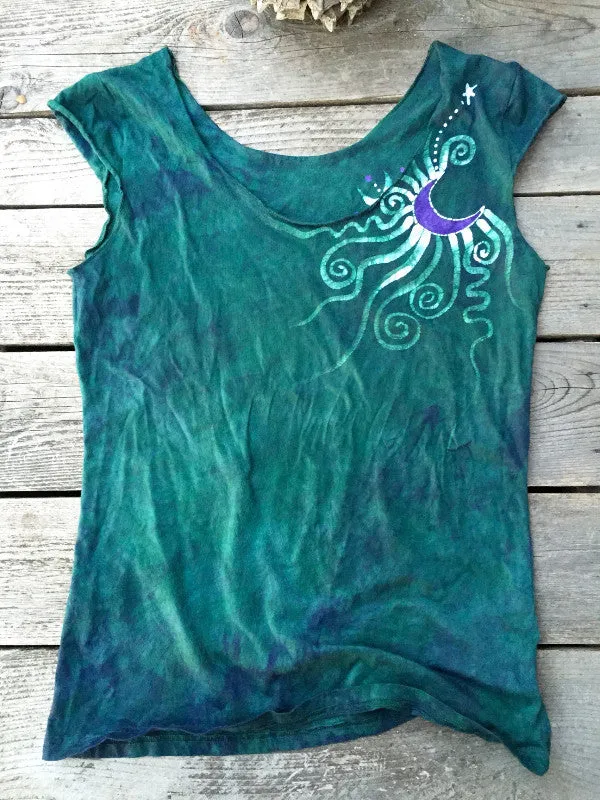 Teal and Purple Moon Batik Tee - Possible Slight Imperfection