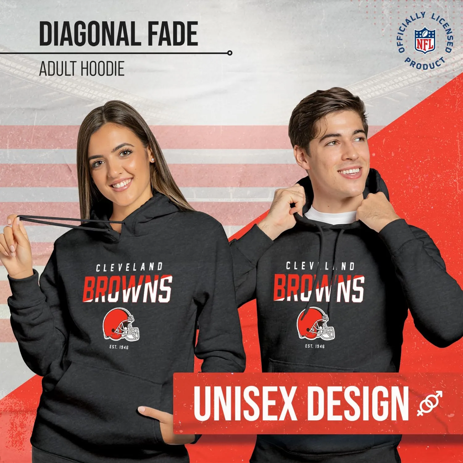 Team Fan Apparel Adult NFL Diagonal Fade Fleece Hooded Sweatshirt - Unisex Tagless - Officially Licensed Football Pullover
