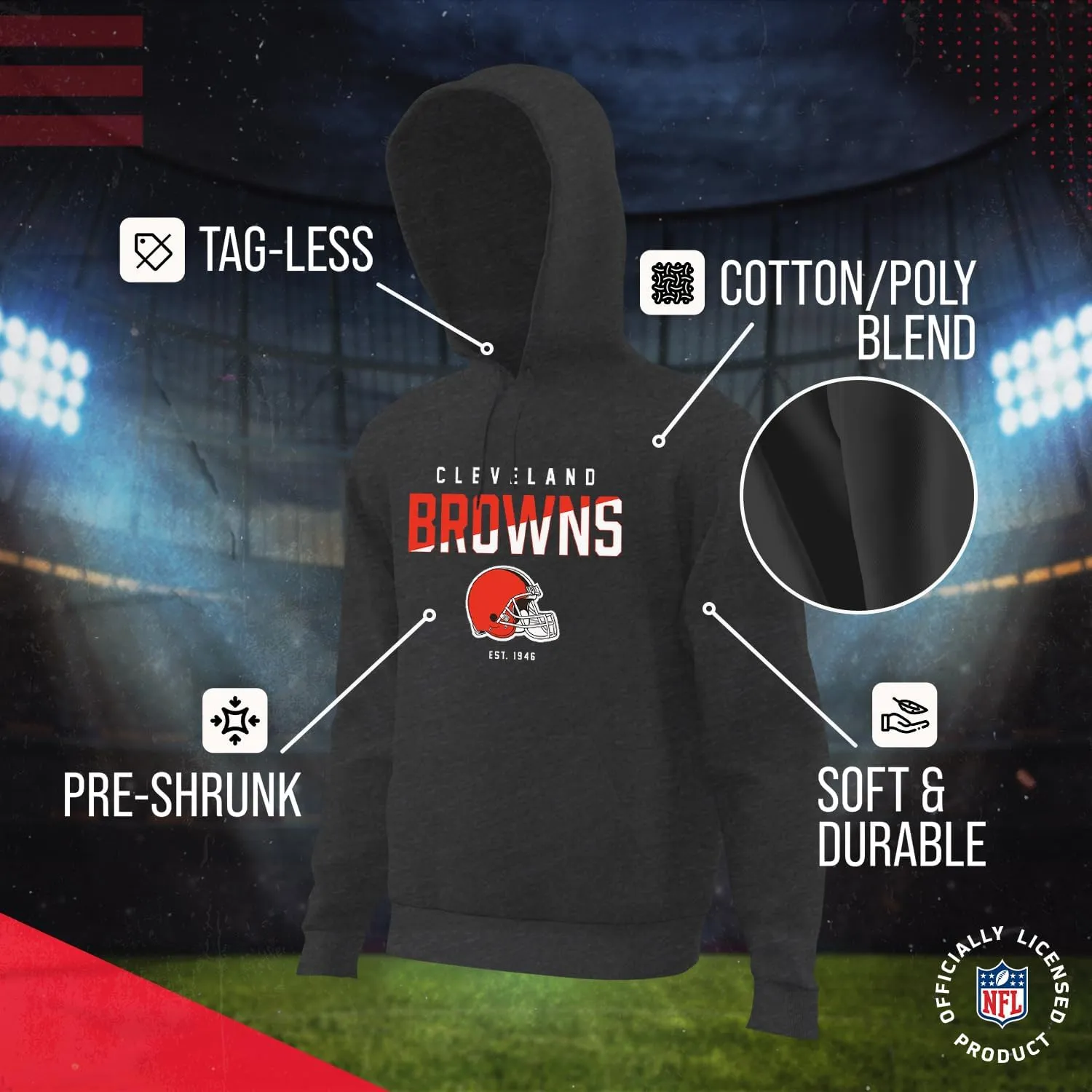 Team Fan Apparel Adult NFL Diagonal Fade Fleece Hooded Sweatshirt - Unisex Tagless - Officially Licensed Football Pullover
