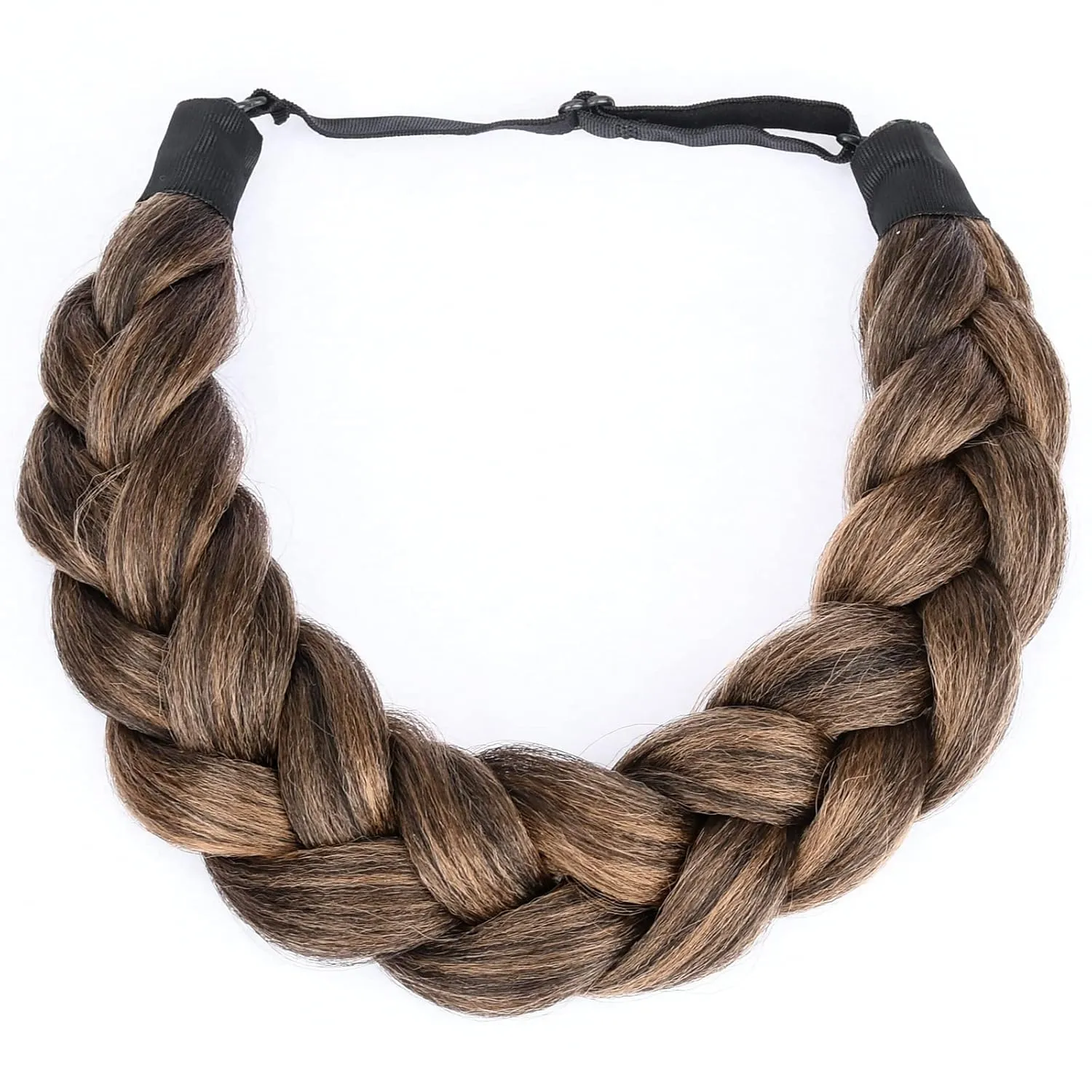 Thick Shaggy fluffy Wide 2 Strands Synthetic Hair Braided Headband Chunky Plaited Braids Elastic Stretch Hairpiece for Women Girl Kinky Straight (Auburn)