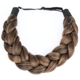Thick Shaggy fluffy Wide 2 Strands Synthetic Hair Braided Headband Chunky Plaited Braids Elastic Stretch Hairpiece for Women Girl Kinky Straight (Auburn)