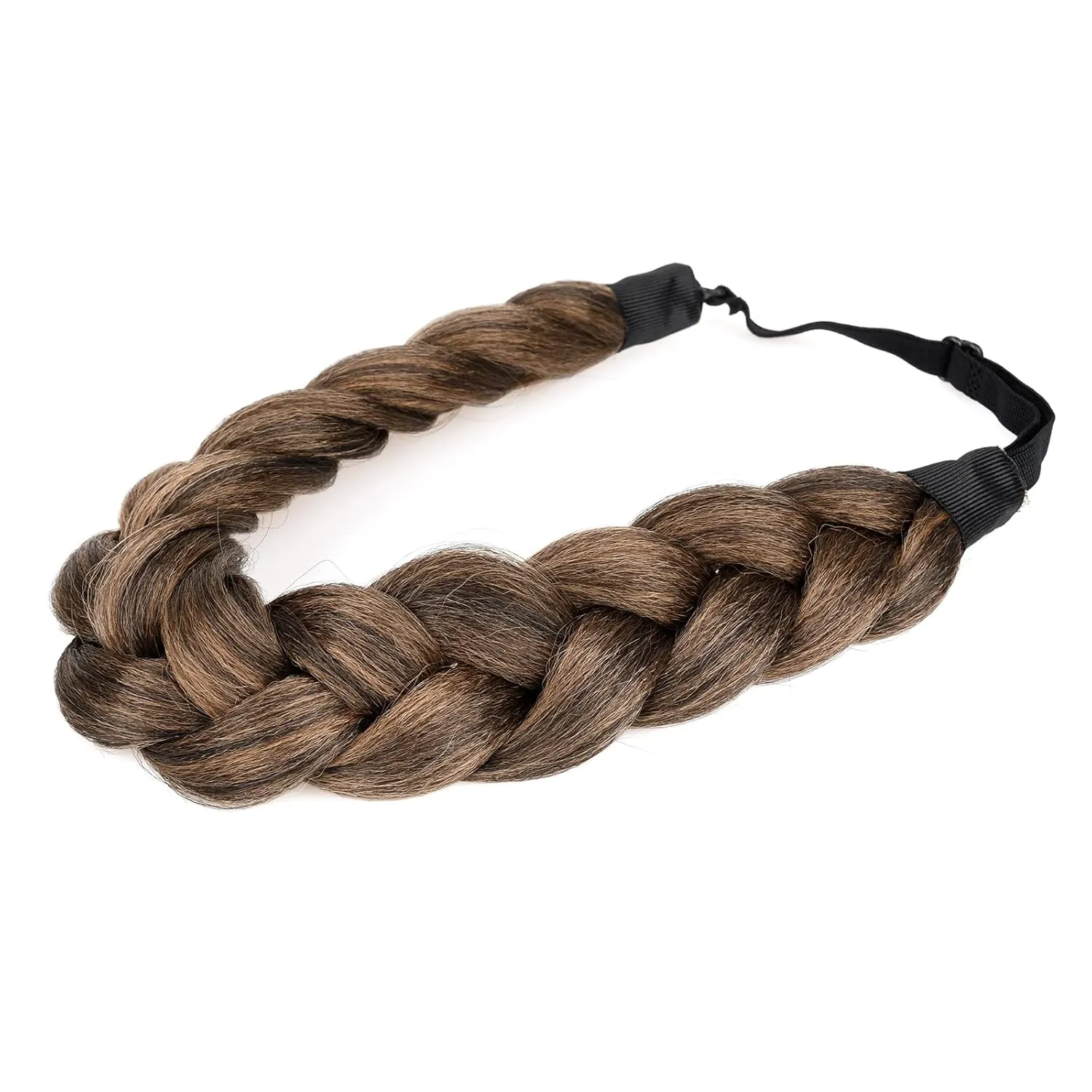 Thick Shaggy fluffy Wide 2 Strands Synthetic Hair Braided Headband Chunky Plaited Braids Elastic Stretch Hairpiece for Women Girl Kinky Straight (Auburn)