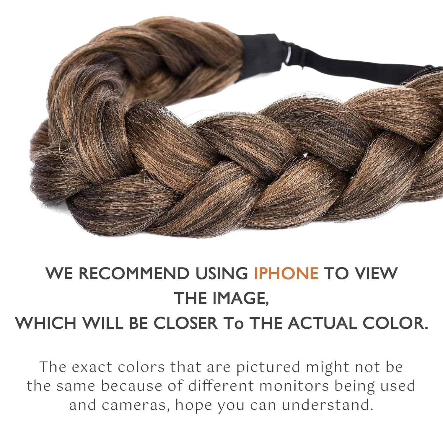 Thick Shaggy fluffy Wide 2 Strands Synthetic Hair Braided Headband Chunky Plaited Braids Elastic Stretch Hairpiece for Women Girl Kinky Straight (Auburn)