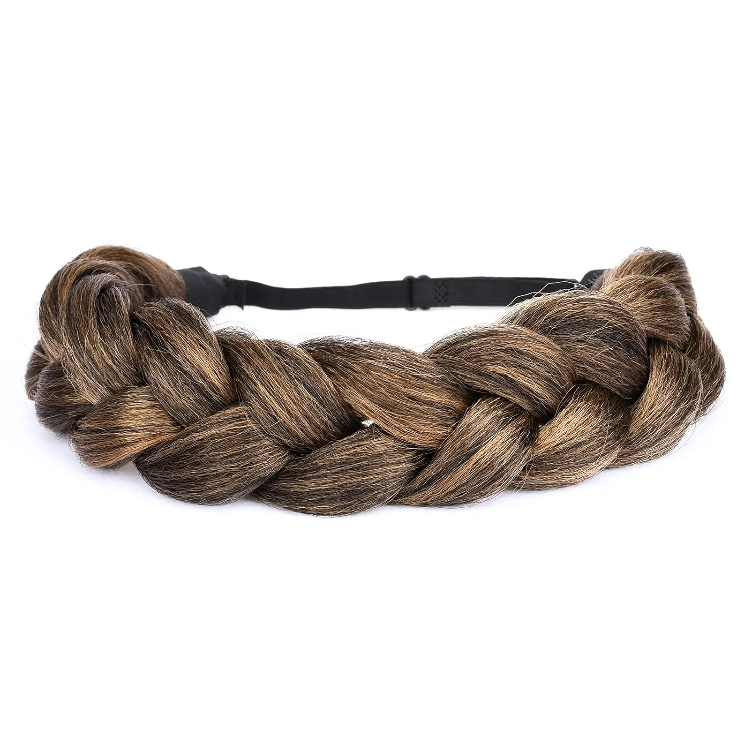 Thick Shaggy fluffy Wide 2 Strands Synthetic Hair Braided Headband Chunky Plaited Braids Elastic Stretch Hairpiece for Women Girl Kinky Straight (Auburn)