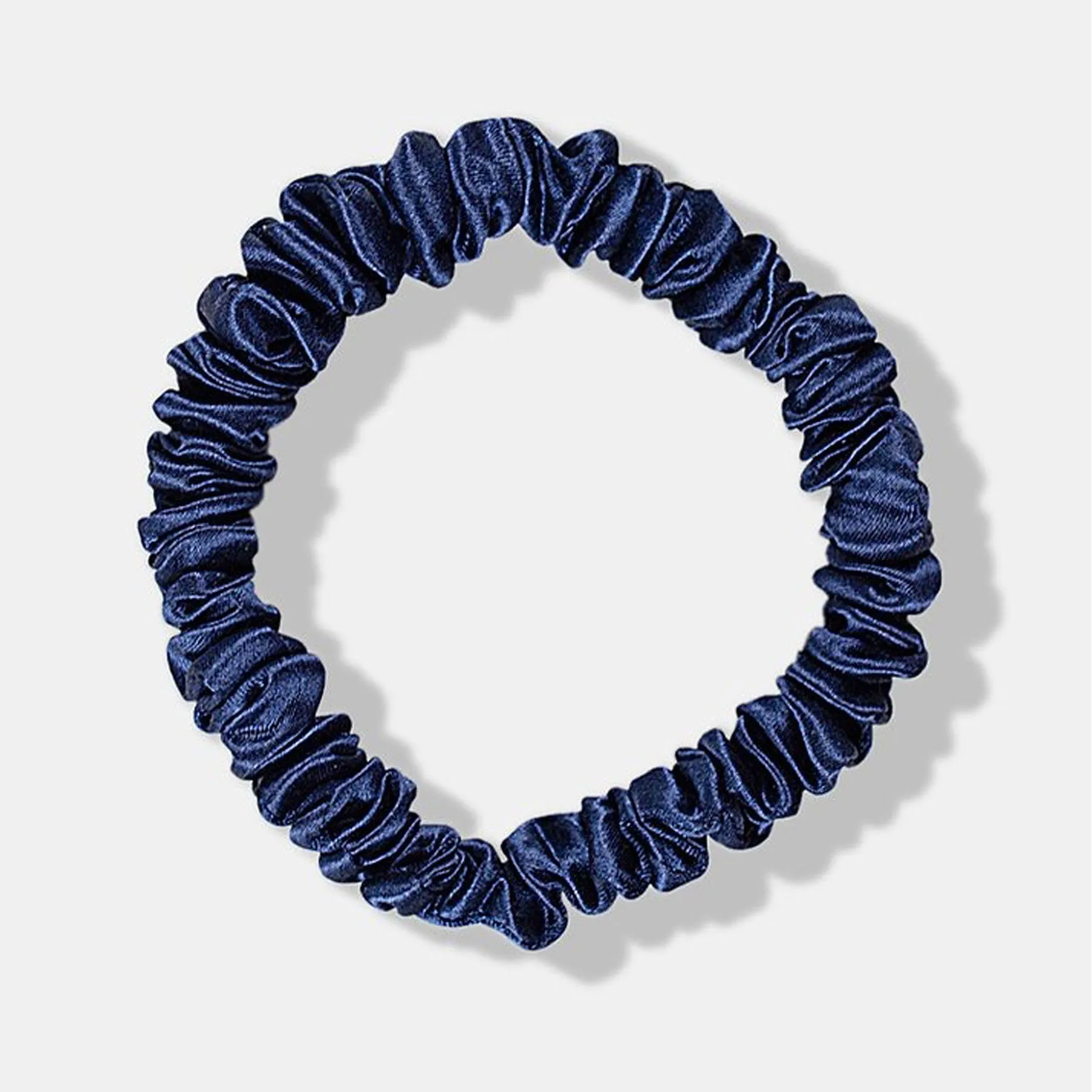 Thin Navy Silk Scrunchie