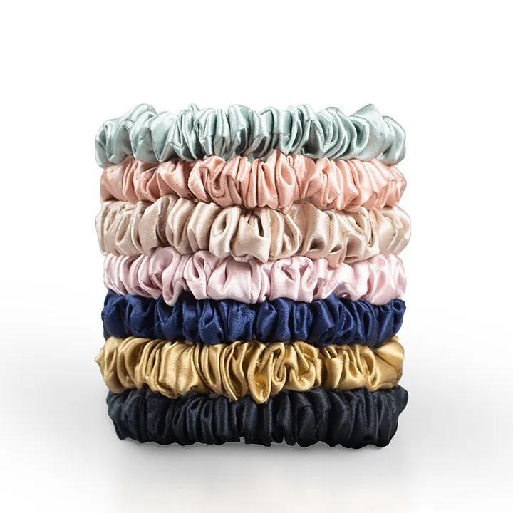 Thin Navy Silk Scrunchie