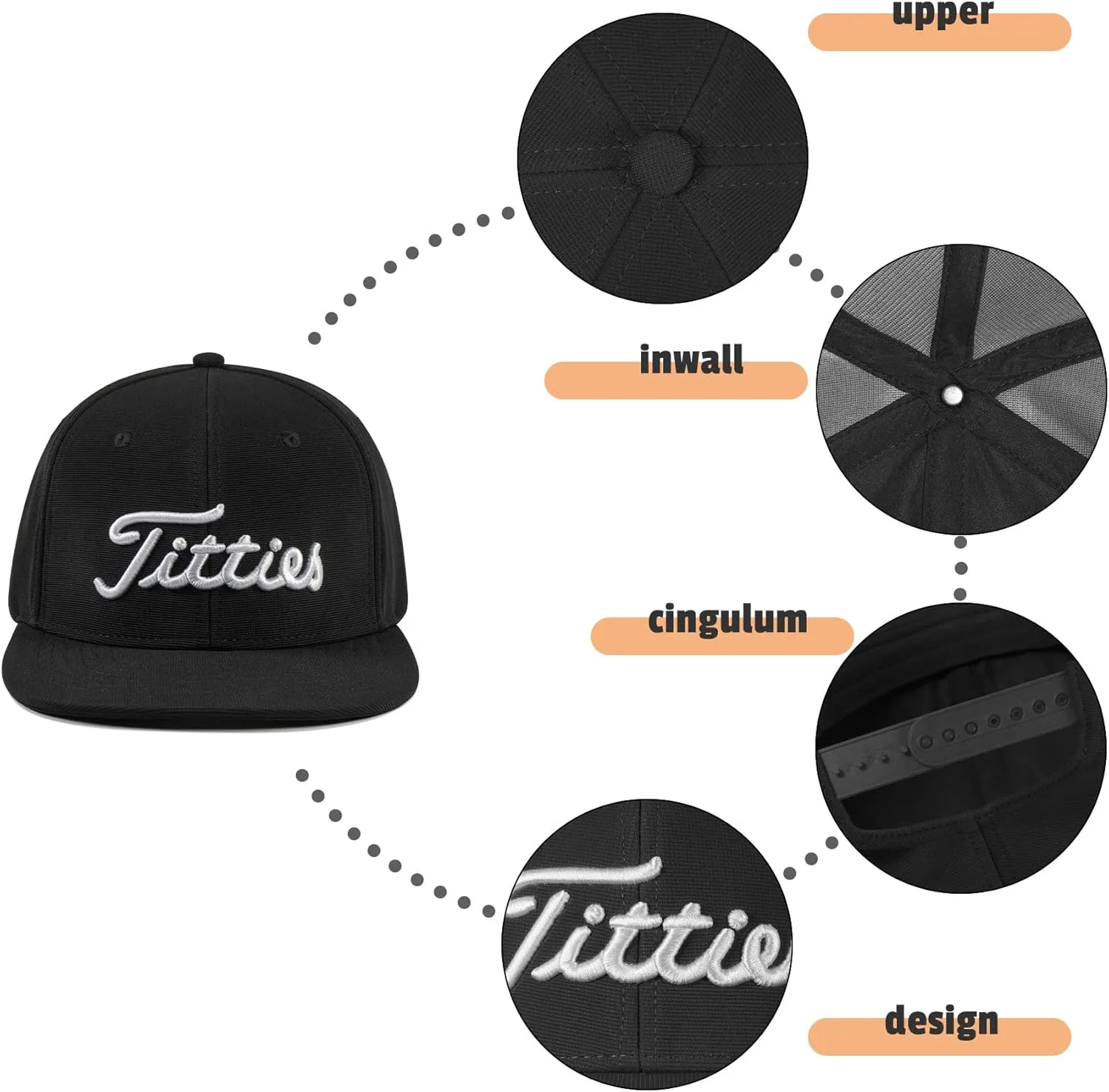 Tittiess Golf Hats Flat Bill for Men Women,Funny Titties Golf Gifts Baseball Cap for Adults Humor