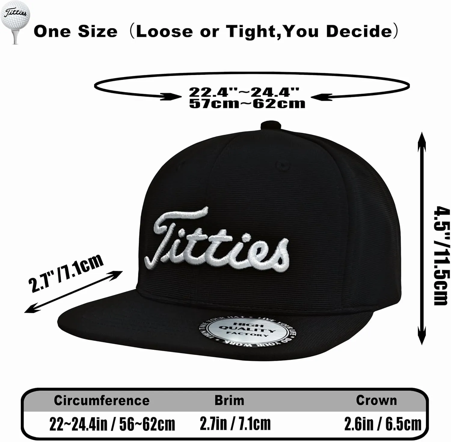 Tittiess Golf Hats Flat Bill for Men Women,Funny Titties Golf Gifts Baseball Cap for Adults Humor