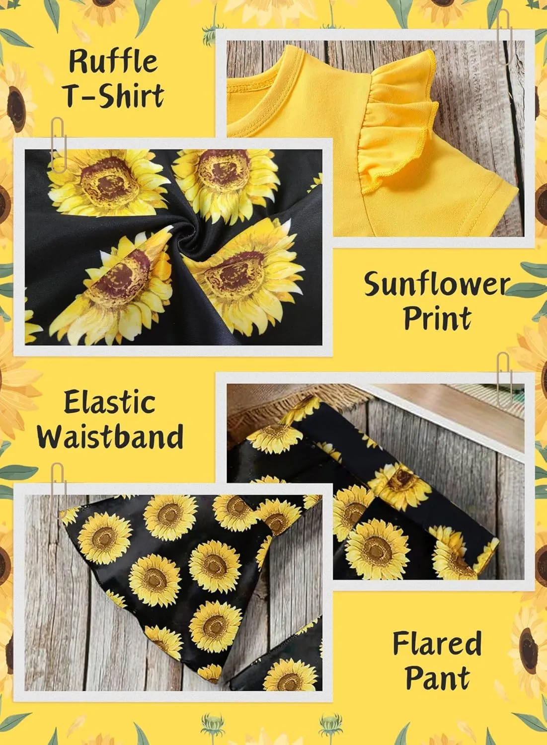 Toddler Baby Girls Bell Bottoms Outfit - Cute Summer Clothes Letter Print Ruffle T-Shirt Top Floral Flared Pant Set