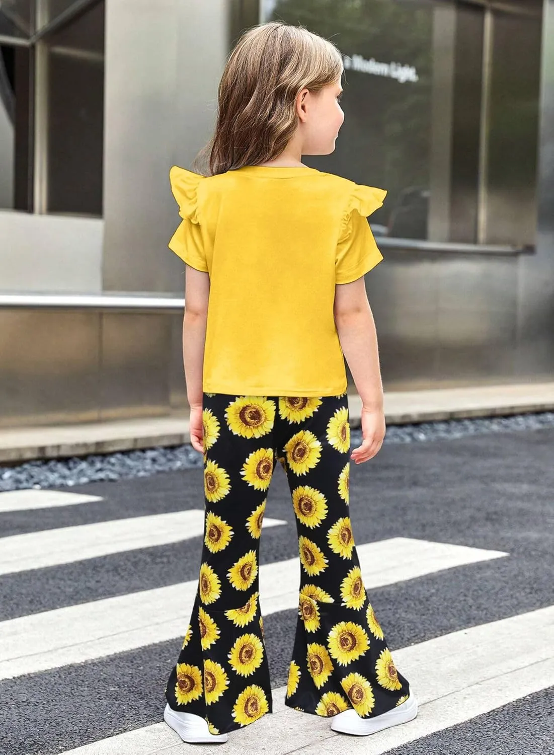 Toddler Baby Girls Bell Bottoms Outfit - Cute Summer Clothes Letter Print Ruffle T-Shirt Top Floral Flared Pant Set