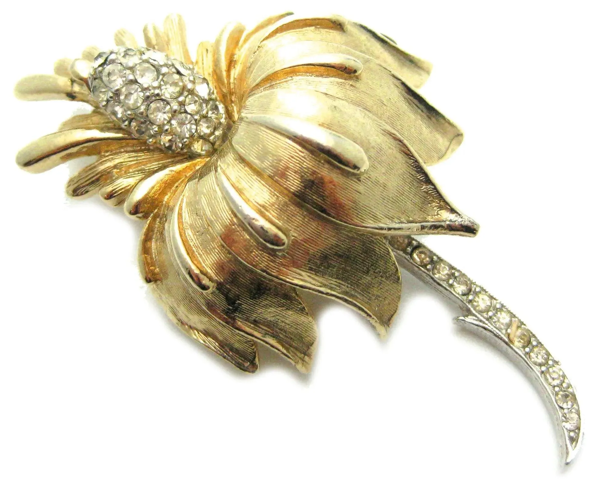 Vintage 1950s Mode-Art Flower & Diamante Designer Brooch