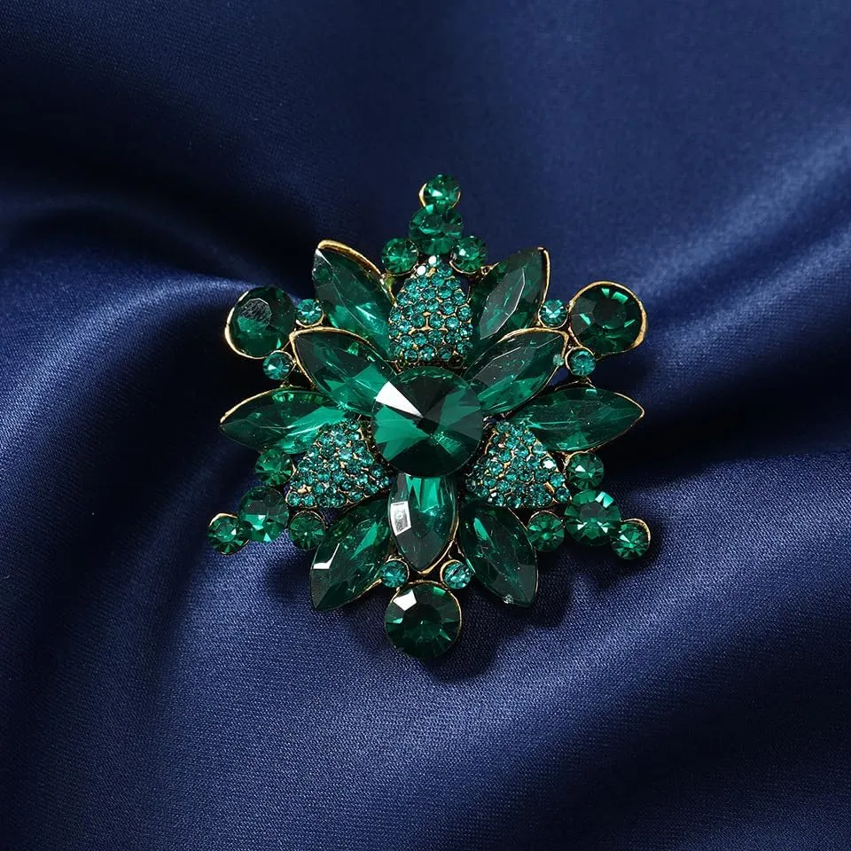 Vintage Crystal Rhinestone Flower Shape Brooch Pin Statement Jewelry Gift Accessories for Women