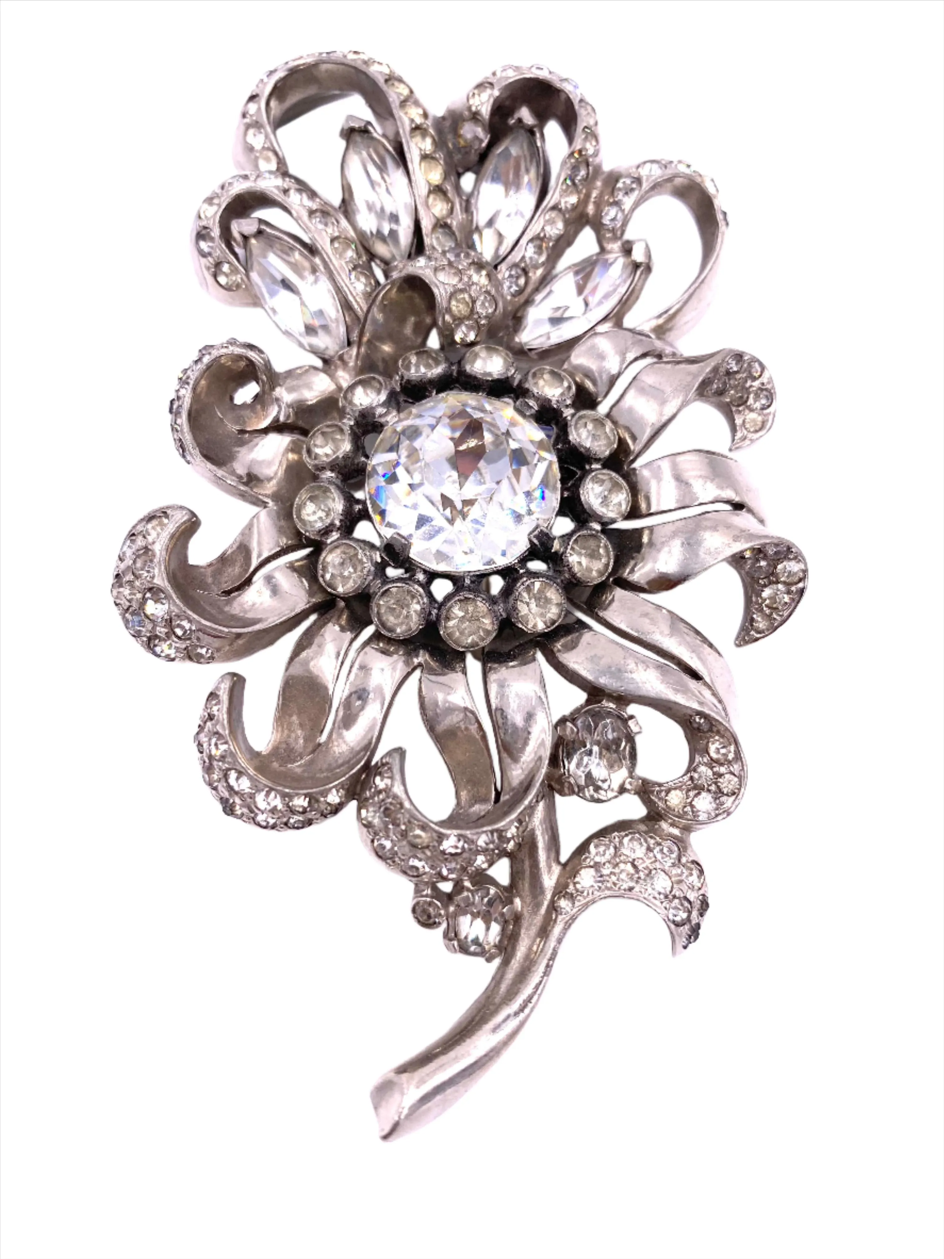 Vintage Eisenberg Large Flower Crystal Brooch