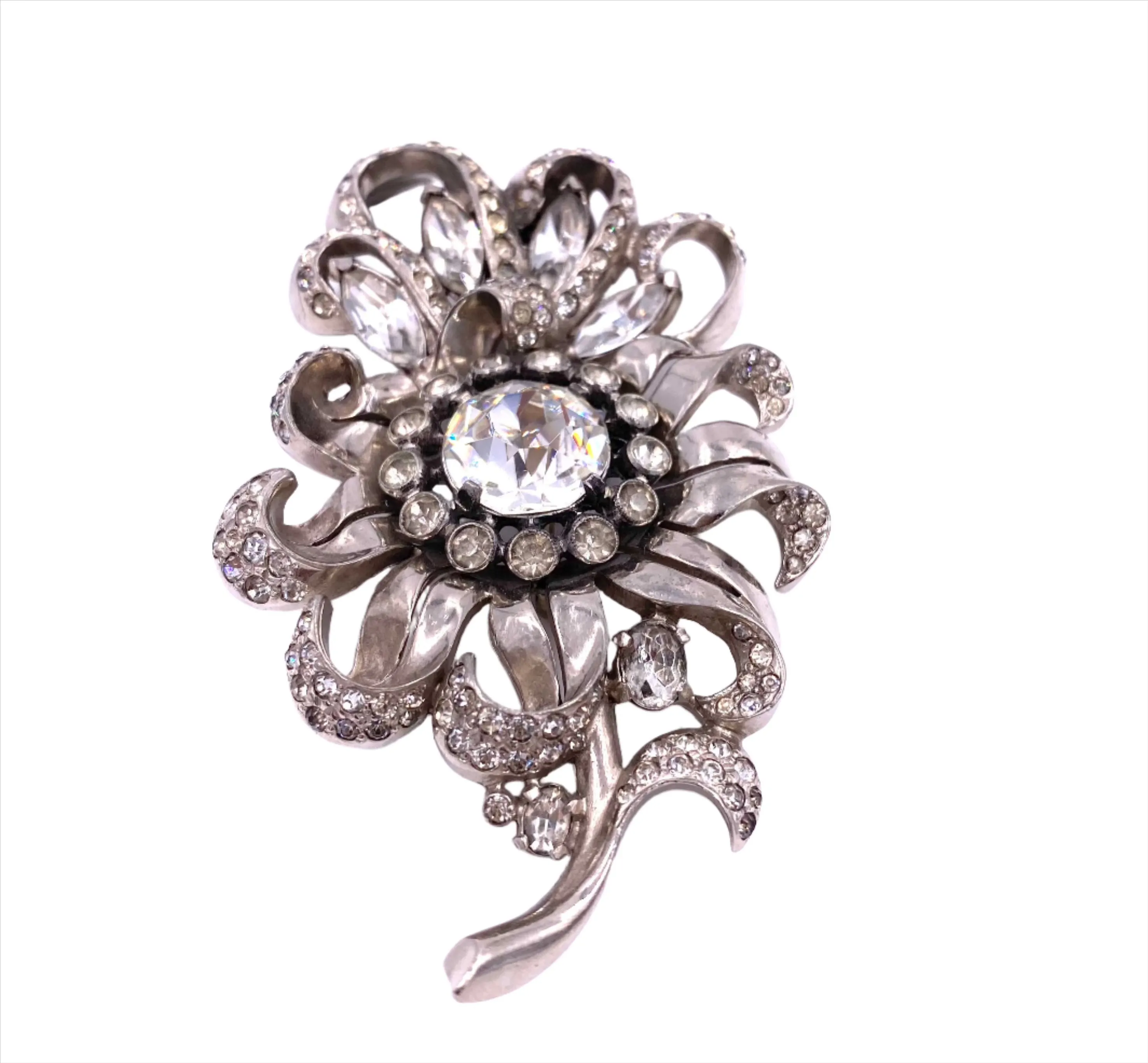Vintage Eisenberg Large Flower Crystal Brooch