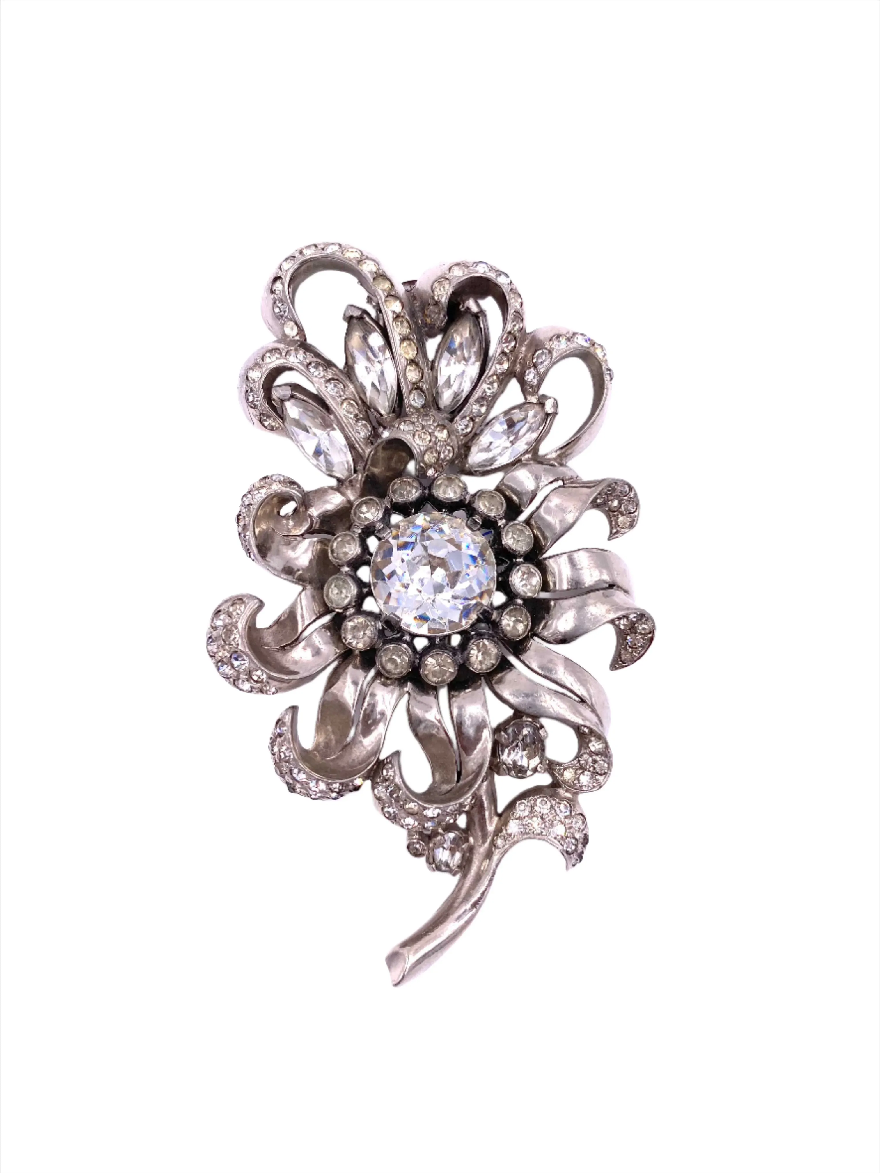 Vintage Eisenberg Large Flower Crystal Brooch
