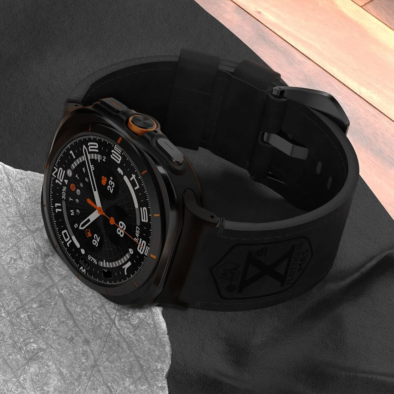 Vintage Leather Band Compatible with Samsung Galaxy Watch Ultra Band 47mm (2024), 24mm Wide Crazy Horse Leather Strap for Galaxy Watch Ultra Men Black