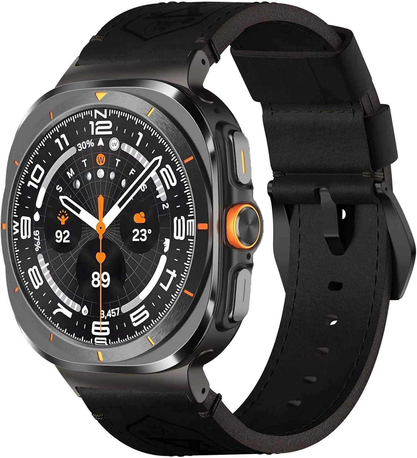 Vintage Leather Band Compatible with Samsung Galaxy Watch Ultra Band 47mm (2024), 24mm Wide Crazy Horse Leather Strap for Galaxy Watch Ultra Men Black