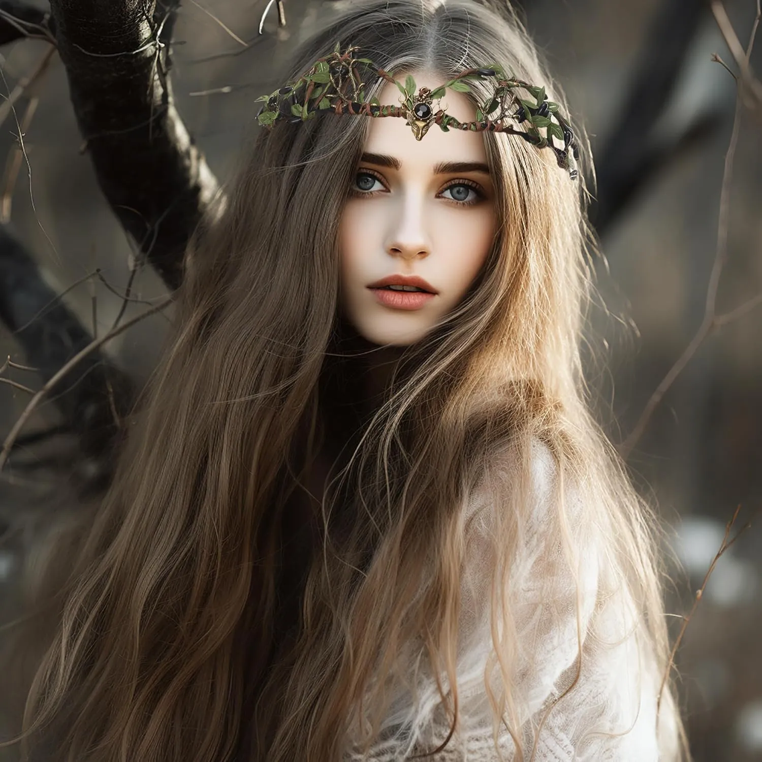 Vivivalue Black Antler Crown Woodland Elf Headband Fairy Forest Headpiece for Women Girls Halloween Cosplay Photo Shoot Mardi Gras Carnival Prom