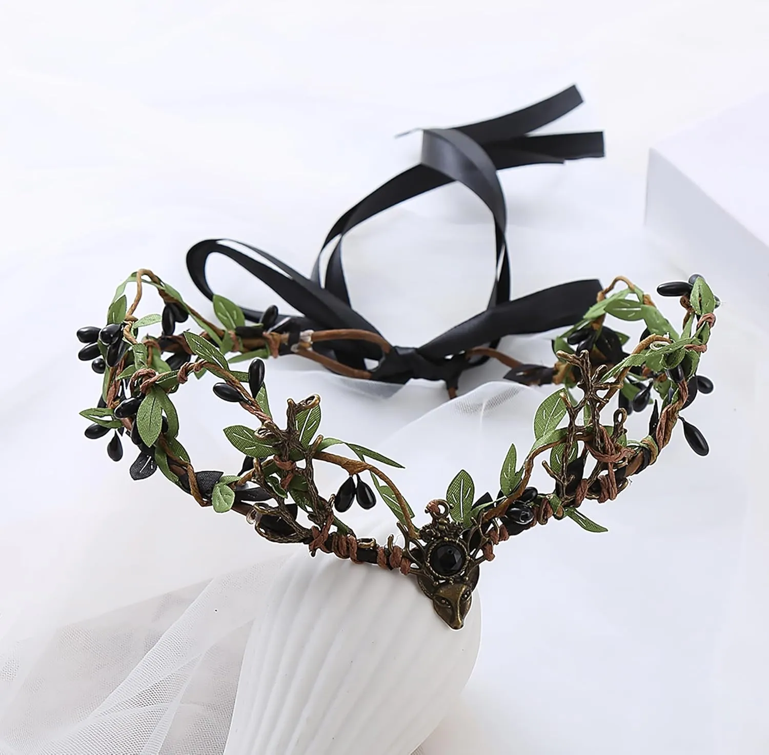 Vivivalue Black Antler Crown Woodland Elf Headband Fairy Forest Headpiece for Women Girls Halloween Cosplay Photo Shoot Mardi Gras Carnival Prom