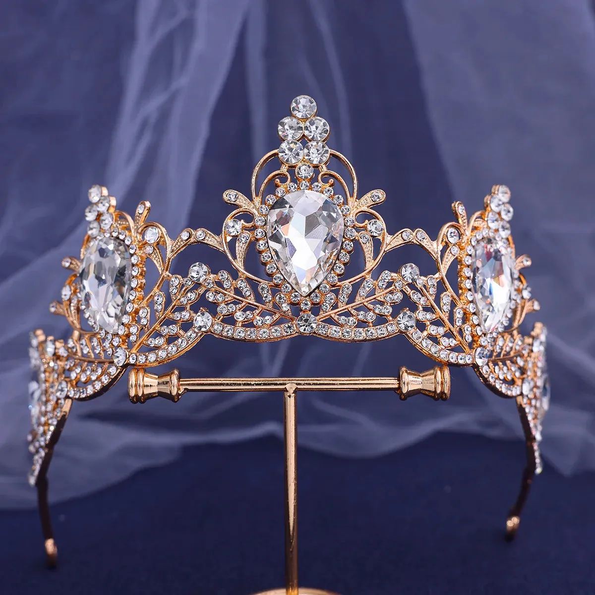 Water Drop Crystal Rhinestone Tiara Crown Party Princess Hair Accessories