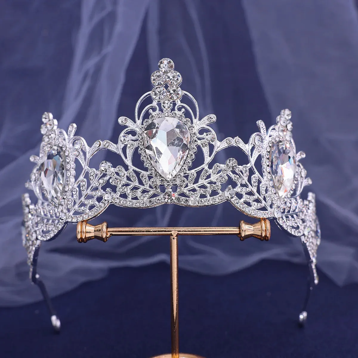 Water Drop Crystal Rhinestone Tiara Crown Party Princess Hair Accessories
