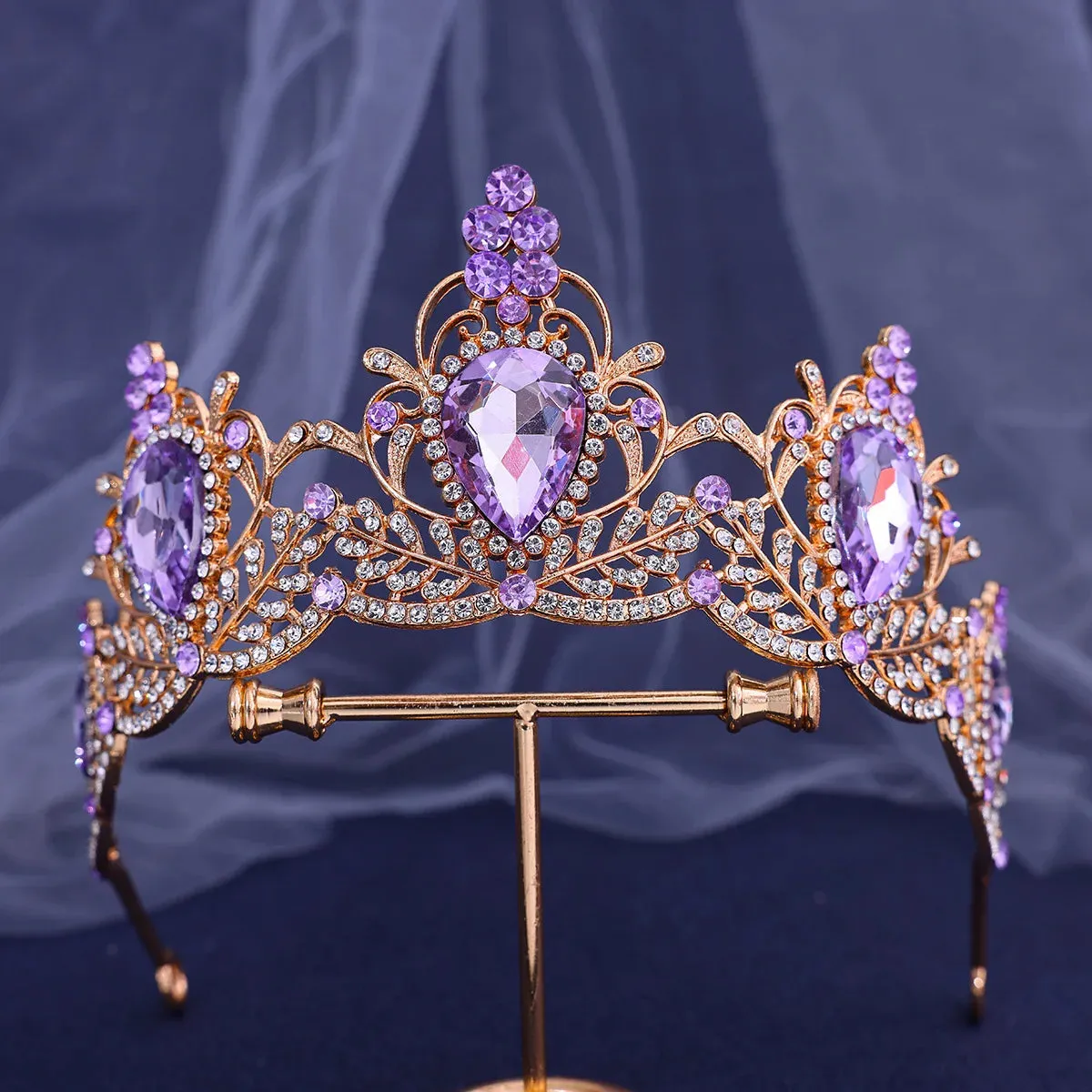 Water Drop Crystal Rhinestone Tiara Crown Party Princess Hair Accessories