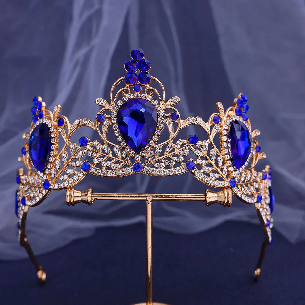 Water Drop Crystal Rhinestone Tiara Crown Party Princess Hair Accessories