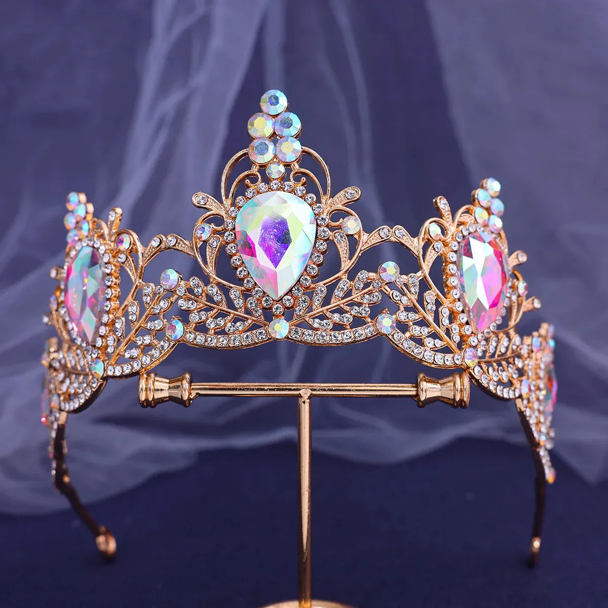 Water Drop Crystal Rhinestone Tiara Crown Party Princess Hair Accessories