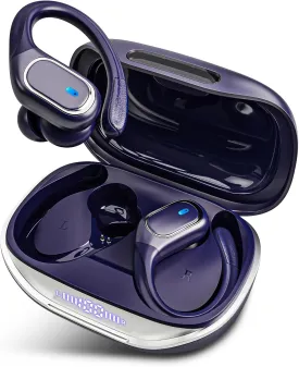 Wireless Earbuds Bluetooth Headphones 80Hrs Playtime Ear Buds IPX7 Waterproof Sports Earphones Wireless Charging Case Over-Ear Earhooks Headest - Phantom Purple