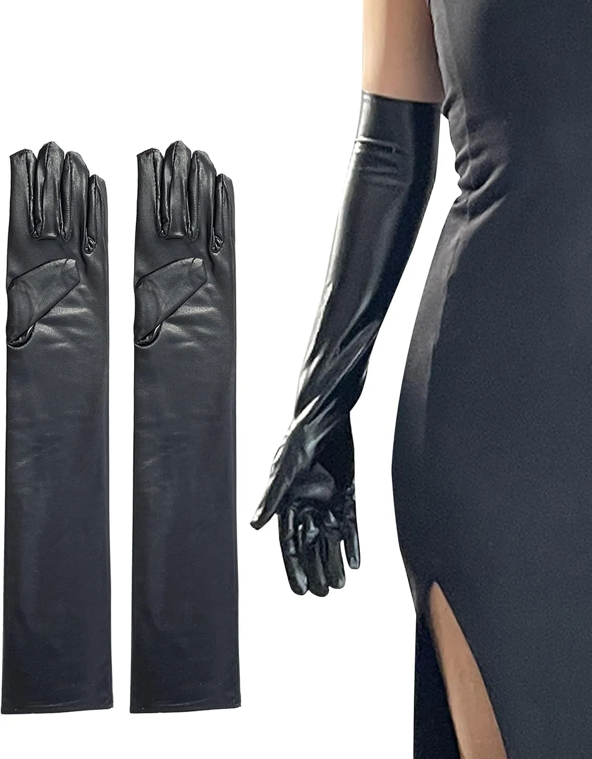 Women Long Leather Gloves, Elbow Length Formal Gloves, Evening Dress Tea Party Opera Costume Sleeves to Cover Arms