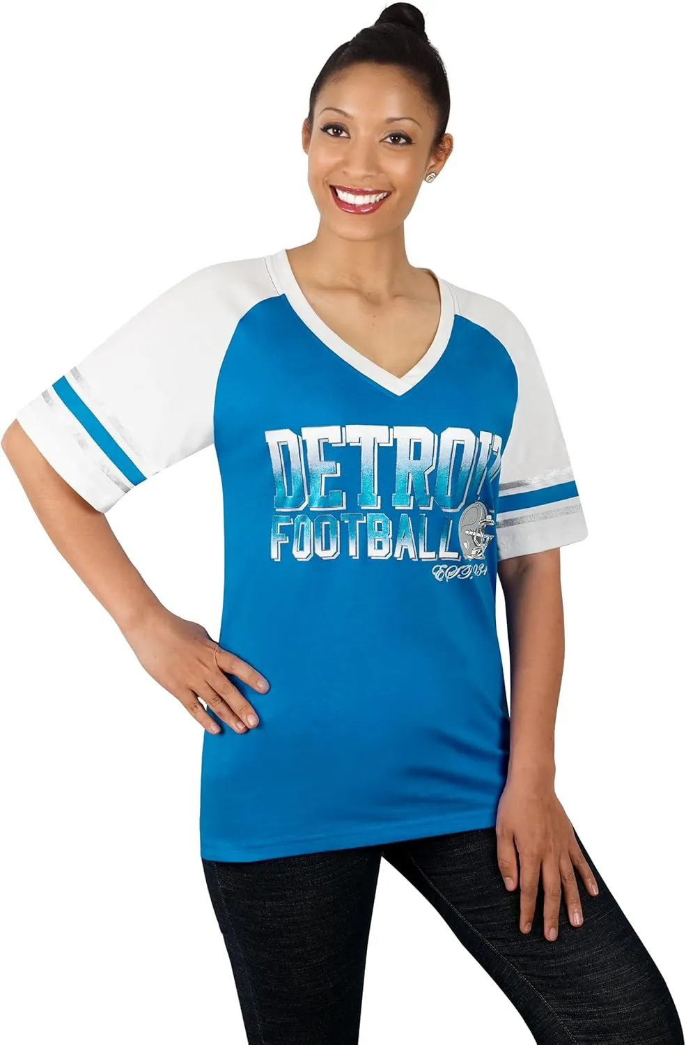 Womens Football Fans Athletic City Raglan T-Shirts - White & Blue