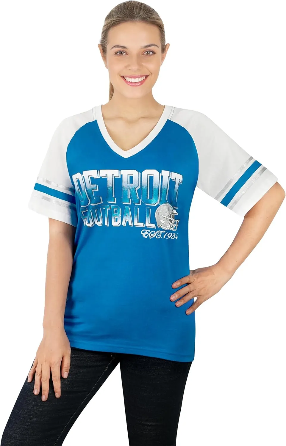 Womens Football Fans Athletic City Raglan T-Shirts - White & Blue