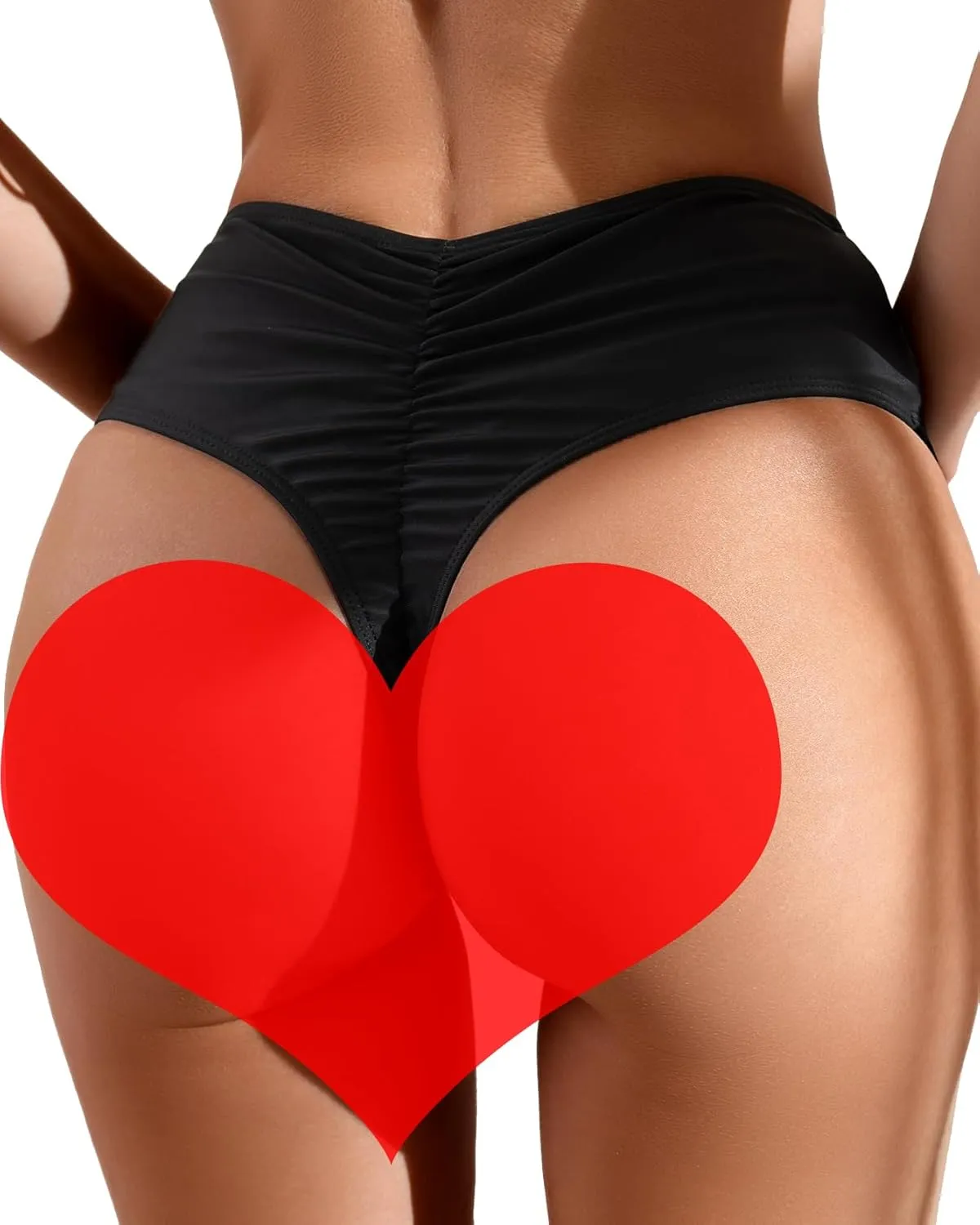 Women's Sexy High Waisted Ruched Back Cheeky Thong Bikini Swimsuit Bathing Suit Bottoms