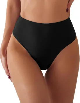 Women's Sexy High Waisted Ruched Back Cheeky Thong Bikini Swimsuit Bathing Suit Bottoms