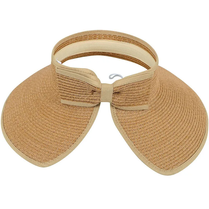 Women's UPF 50  Wide Brim Roll-up Straw Sun Hat Sun Visor