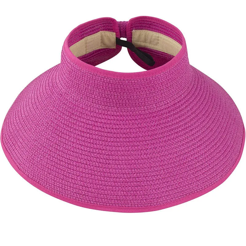 Women's UPF 50  Wide Brim Roll-up Straw Sun Hat Sun Visor