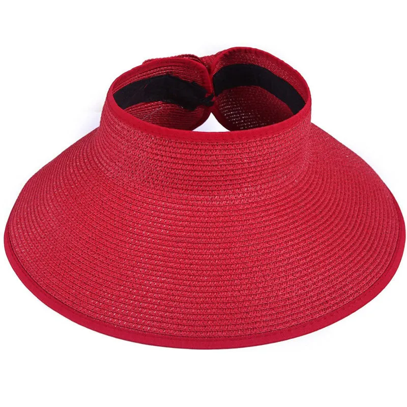 Women's UPF 50  Wide Brim Roll-up Straw Sun Hat Sun Visor