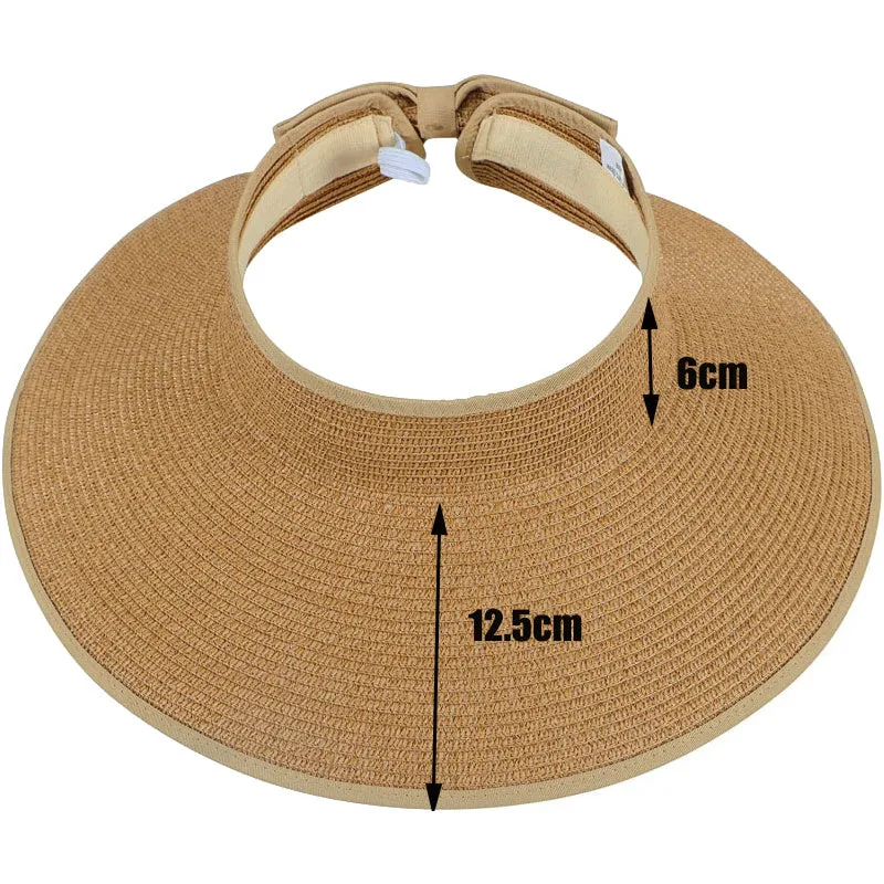 Women's UPF 50  Wide Brim Roll-up Straw Sun Hat Sun Visor