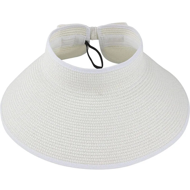 Women's UPF 50  Wide Brim Roll-up Straw Sun Hat Sun Visor