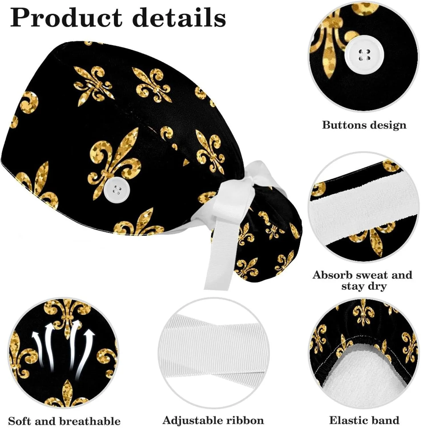 Women's Working Caps Bouffant Surgical Cap with Bow Scrunchies Pink Strawberry Pattern Ponytail Holder Tie Back Scrub Hat