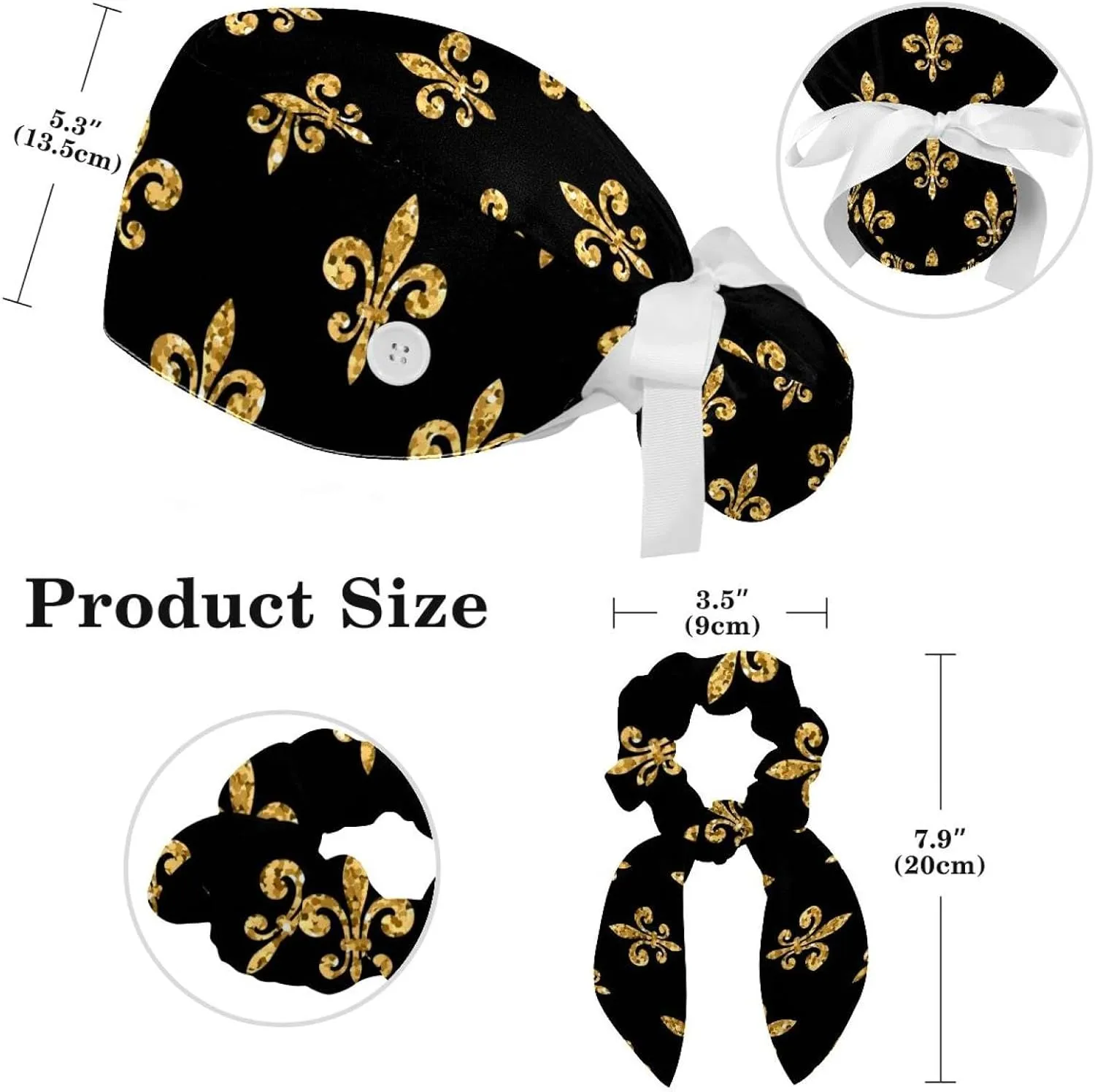 Women's Working Caps Bouffant Surgical Cap with Bow Scrunchies Pink Strawberry Pattern Ponytail Holder Tie Back Scrub Hat