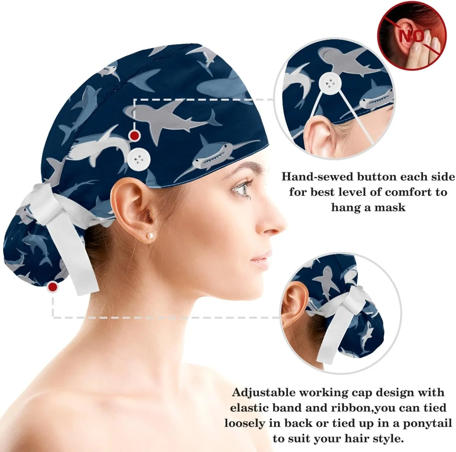 Women's Working Caps with Bow Scrunchies Cute Dog Paws Pattern Lace-Up Hat Unisex Hair Covers One Size