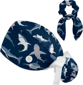 Women's Working Caps with Bow Scrunchies Cute Dog Paws Pattern Lace-Up Hat Unisex Hair Covers One Size