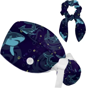 Women's Working Caps with Bow Scrunchies Cute Dog Paws Pattern Lace-Up Hat Unisex Hair Covers One Size