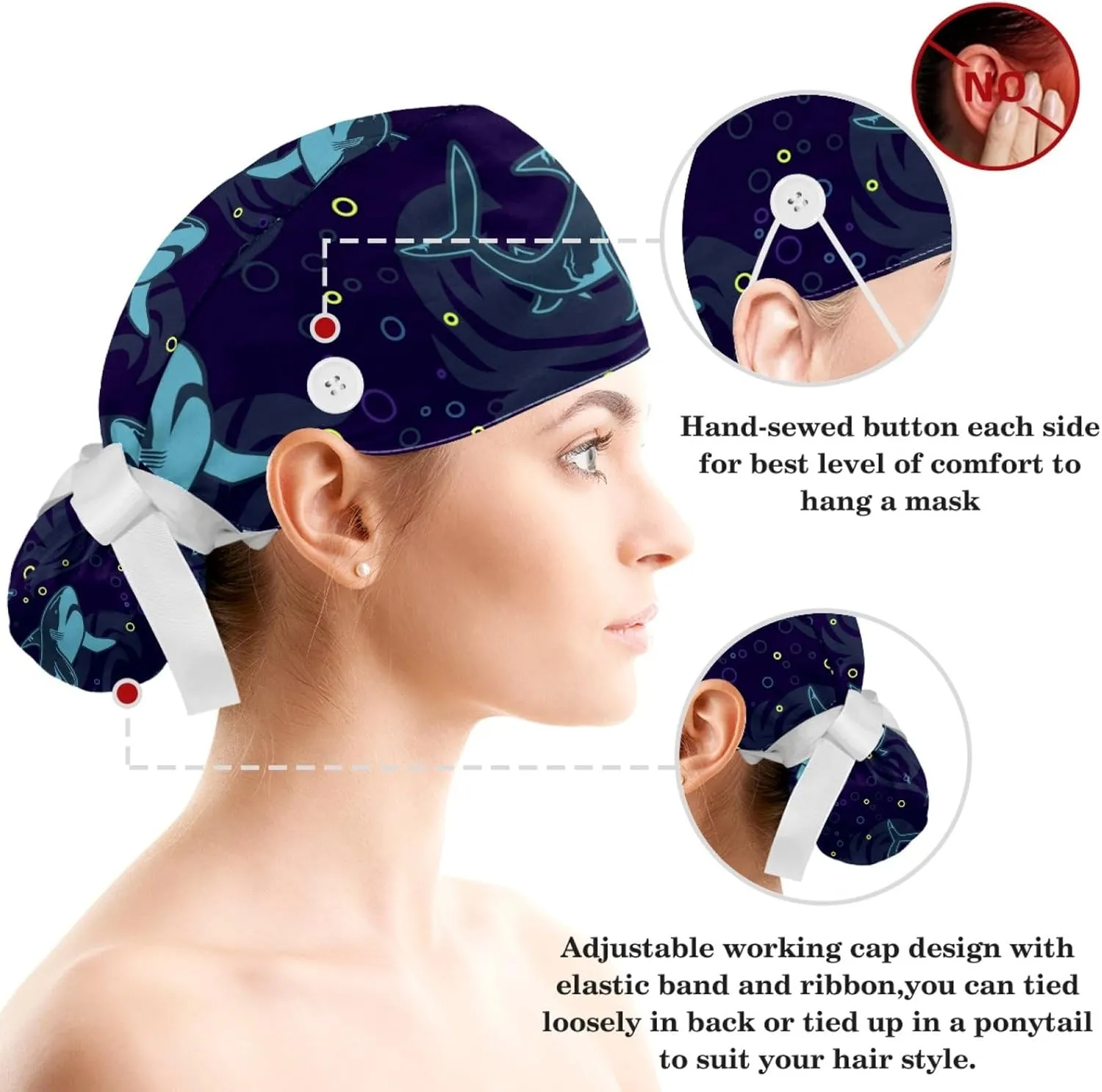 Women's Working Caps with Bow Scrunchies Cute Dog Paws Pattern Lace-Up Hat Unisex Hair Covers One Size