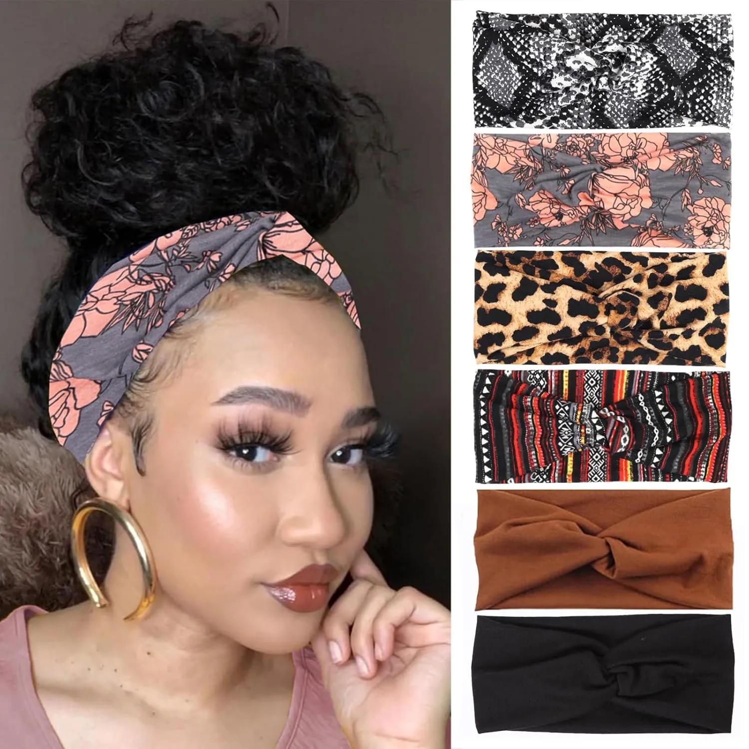 XTREND 6 Pcs Women's Headbands Twisted Cross Elastic Head Bands Yoga Workout Headband Non-Slip Sweat Soft Headbands Solid Color Simple Versatile Hair Accessory Hairbands