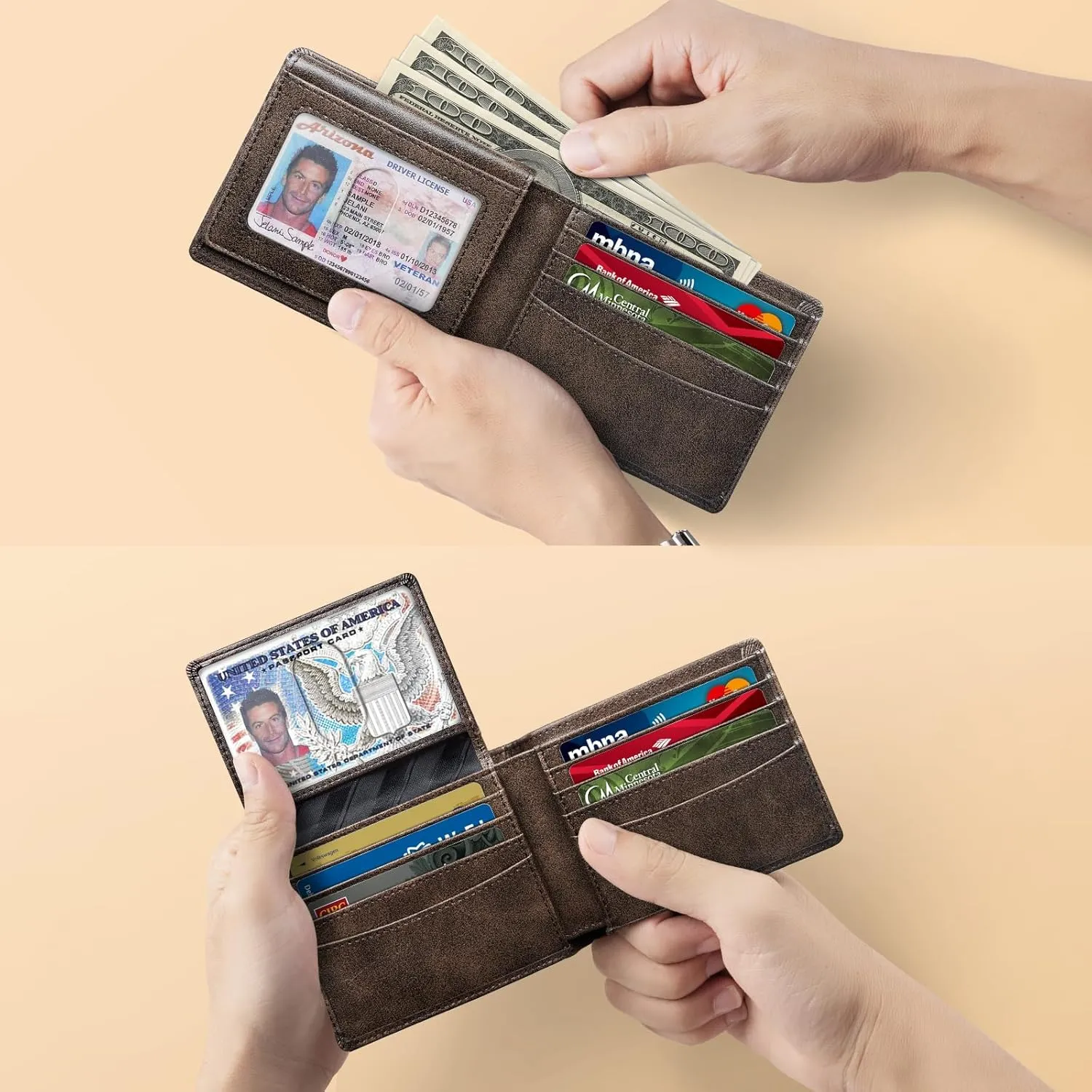 Zitahli Men's Slim RFID Blocking Leather Wallet,12 Card Slots Bifold Wallet,Ultra-Thin 0.39" Front Pocket Design 2 ID Window with Gift Box